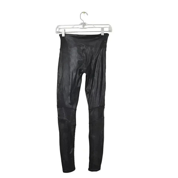 Spanx Faux Leather Moto Leggings Black Shaping Waistband Size Small - Picture 8 of 14